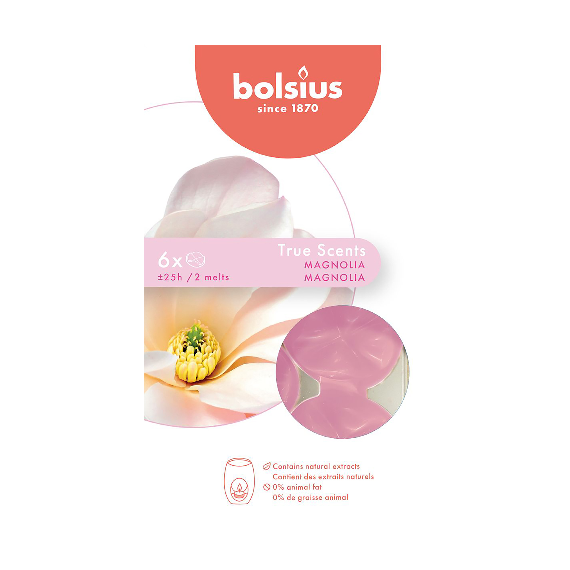 Ароматичний віск Bolsius True Scents Magnolia, 6 шт